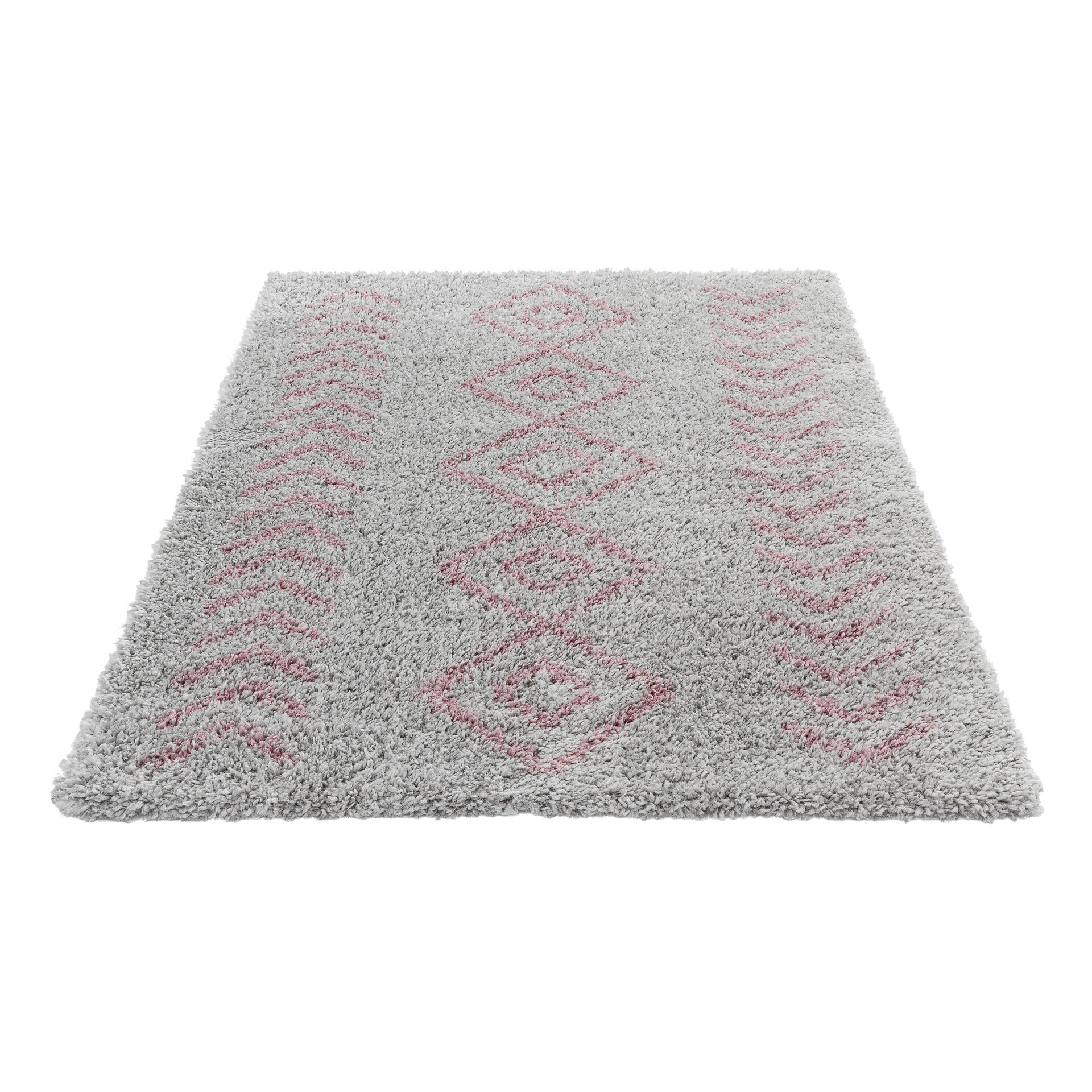 Hochflor Teppich Nupin Grau Rosa