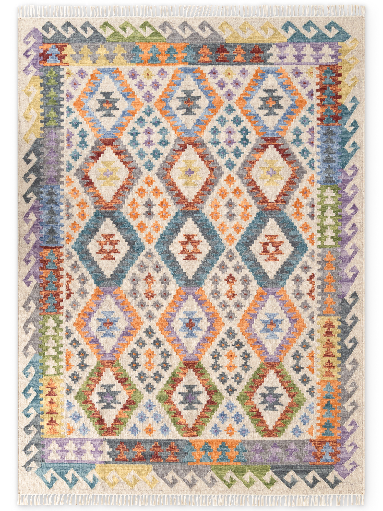 Afghan Kelim Teppich Kamal Oasis 6242 Creme Mehrfarbig