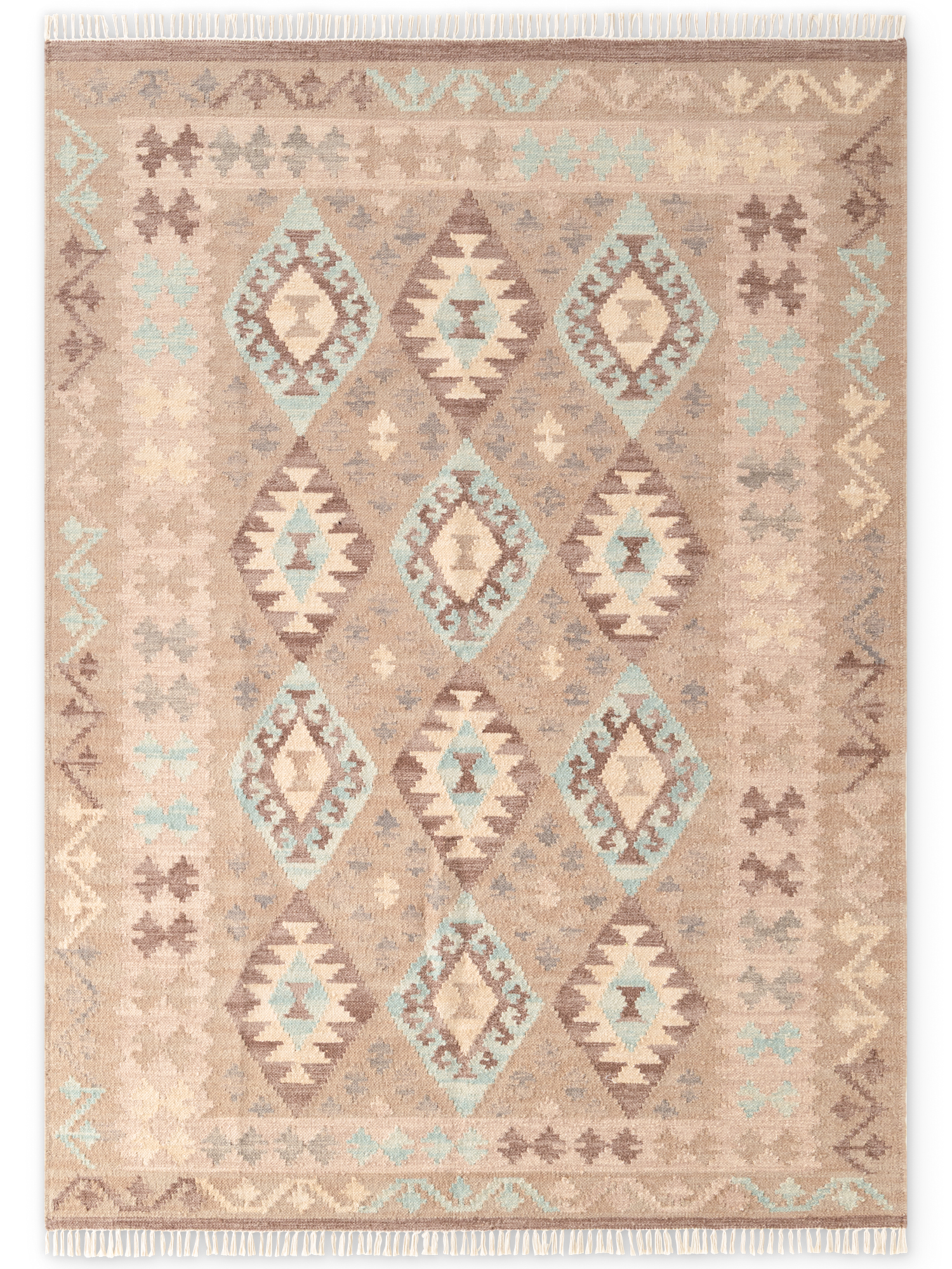 Afghan Kelim Teppich Kamal Dune 6243 Beige Hellblau