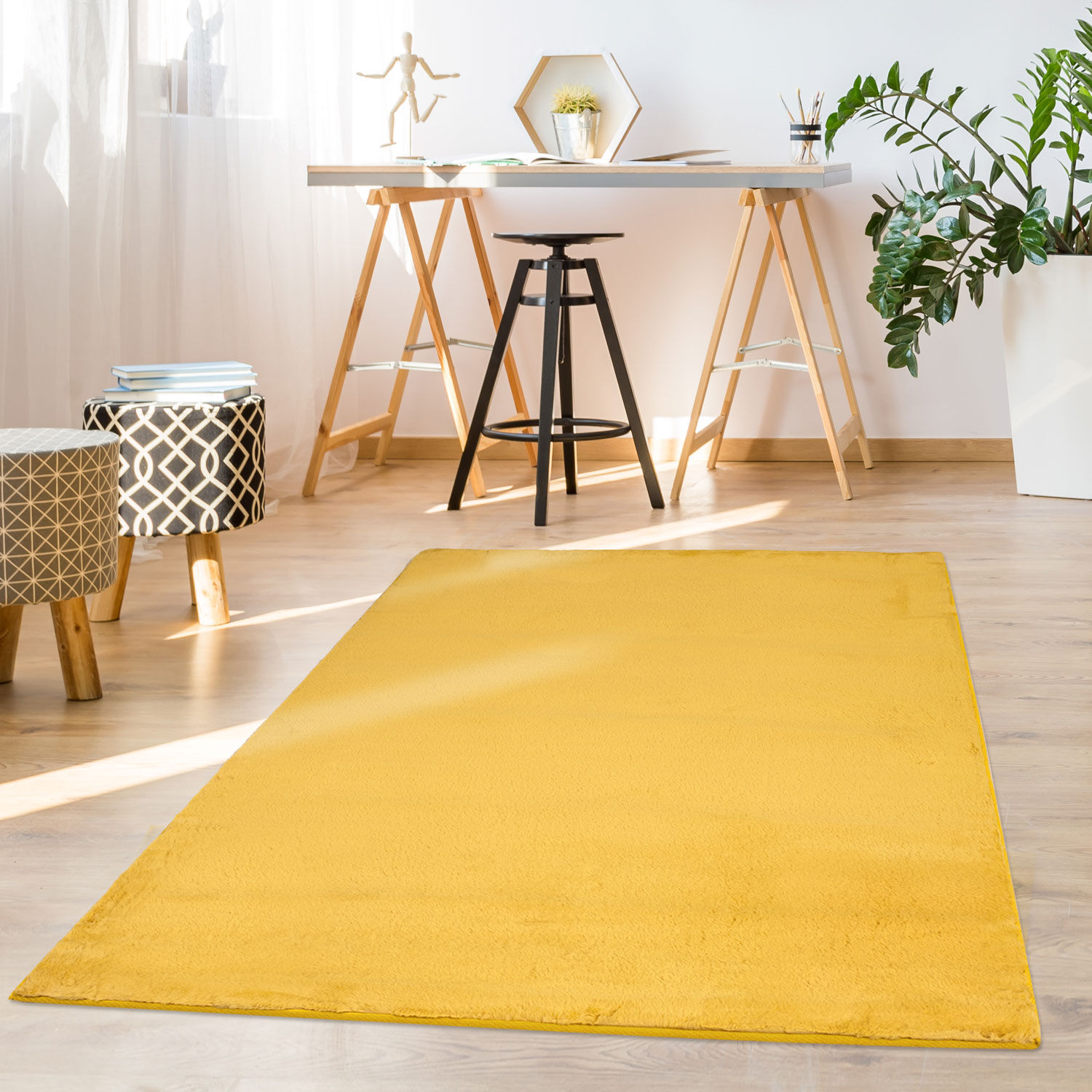 Flauschiger Teppich Mona Gelb Raum