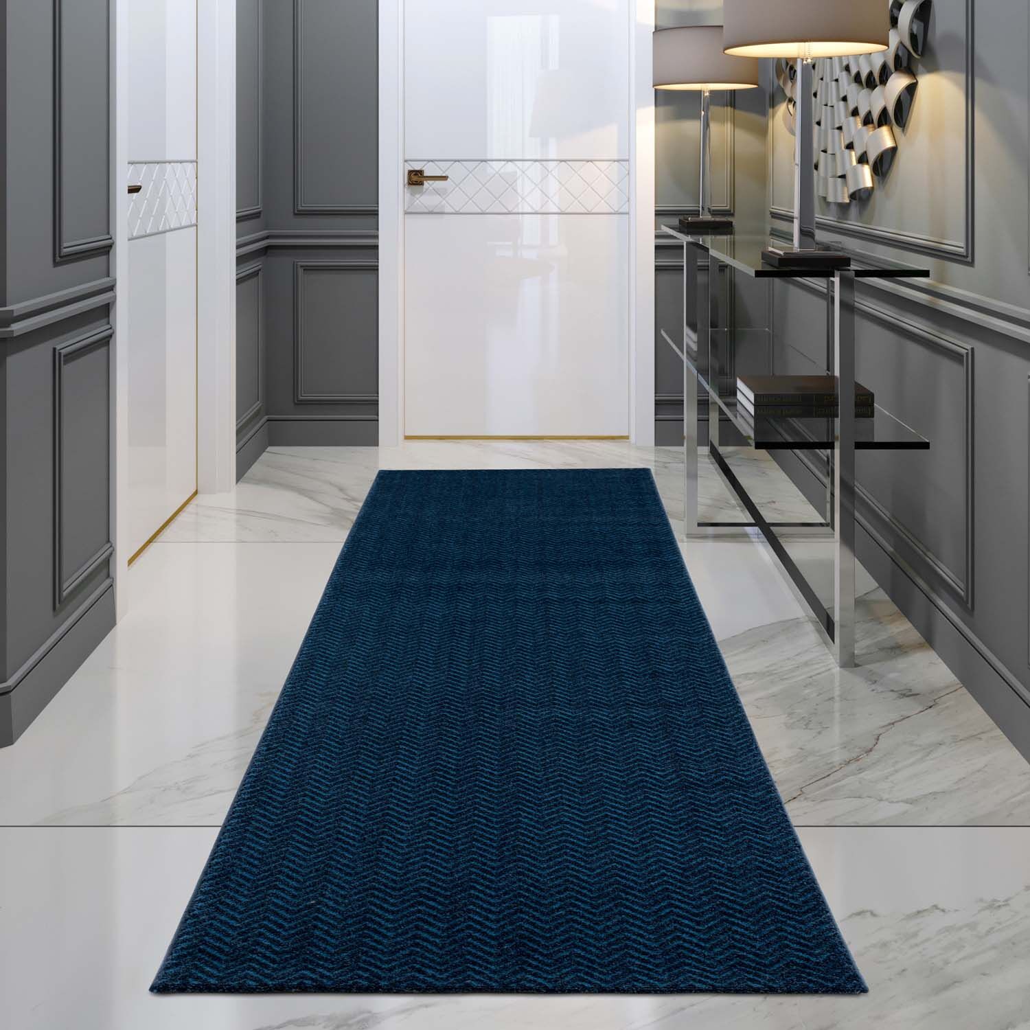 Teppich Modern Luxus Blau 508 Laeufer Raum