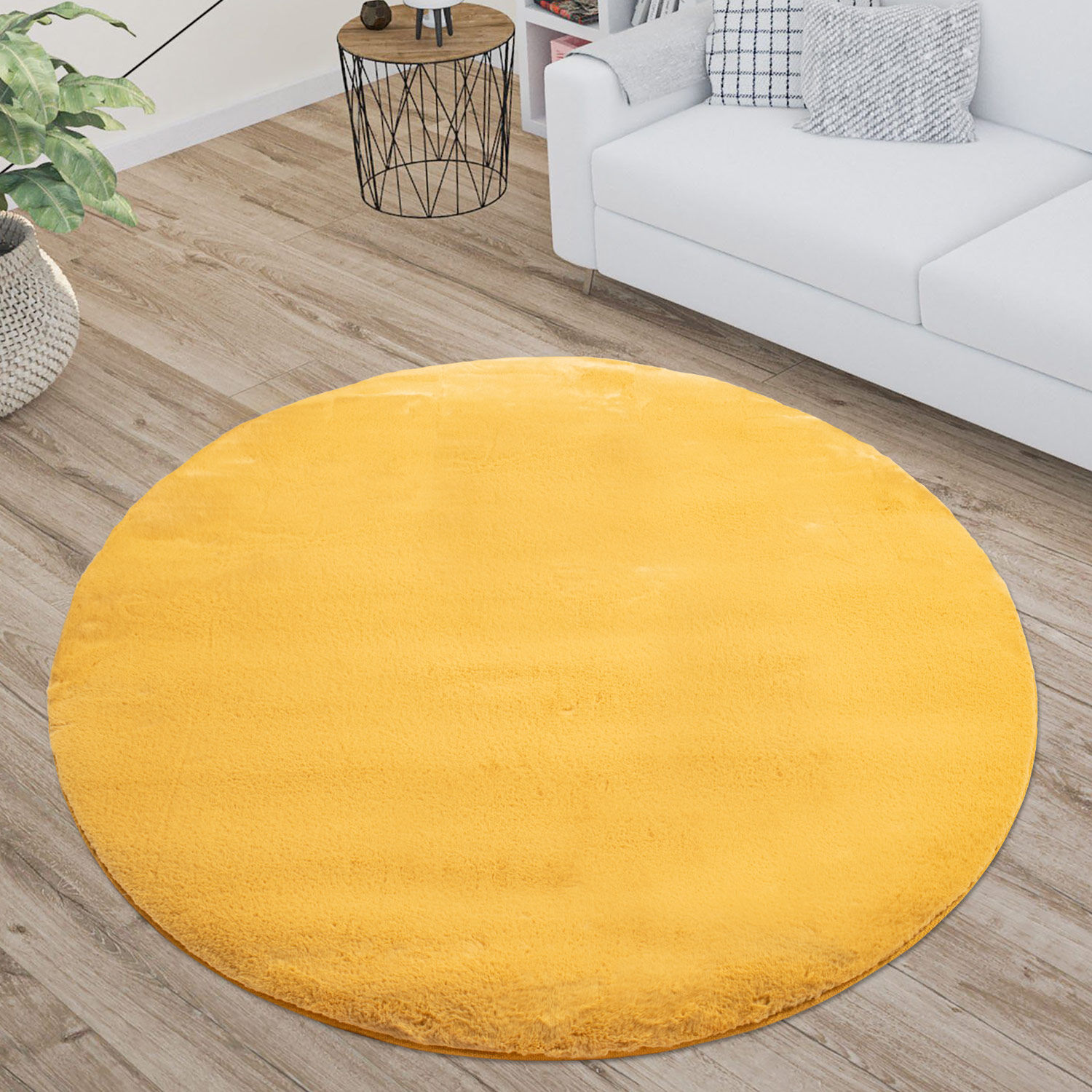 Flauschiger Teppich Mona Gelb Rund Raum 1
