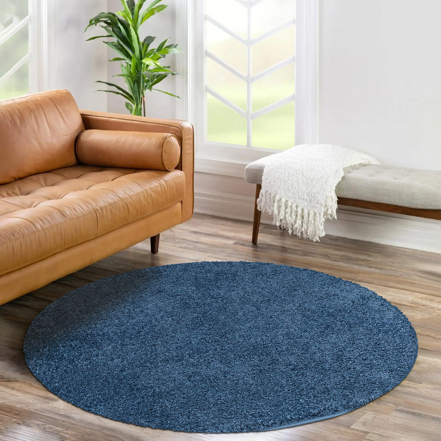 Hochflor Teppich Blau 160x160 2