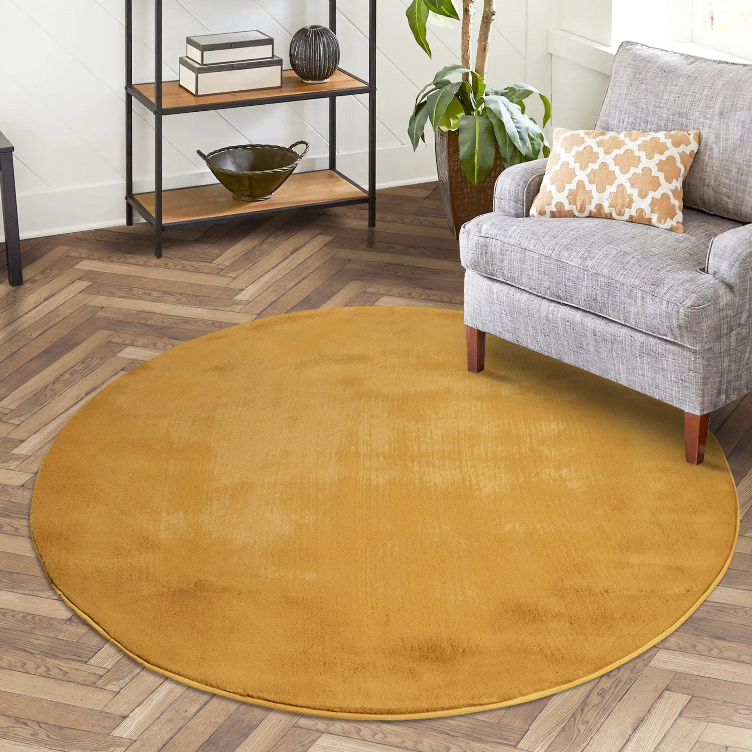 Flauschiger Teppich Mona Gold Rund 160x160 2