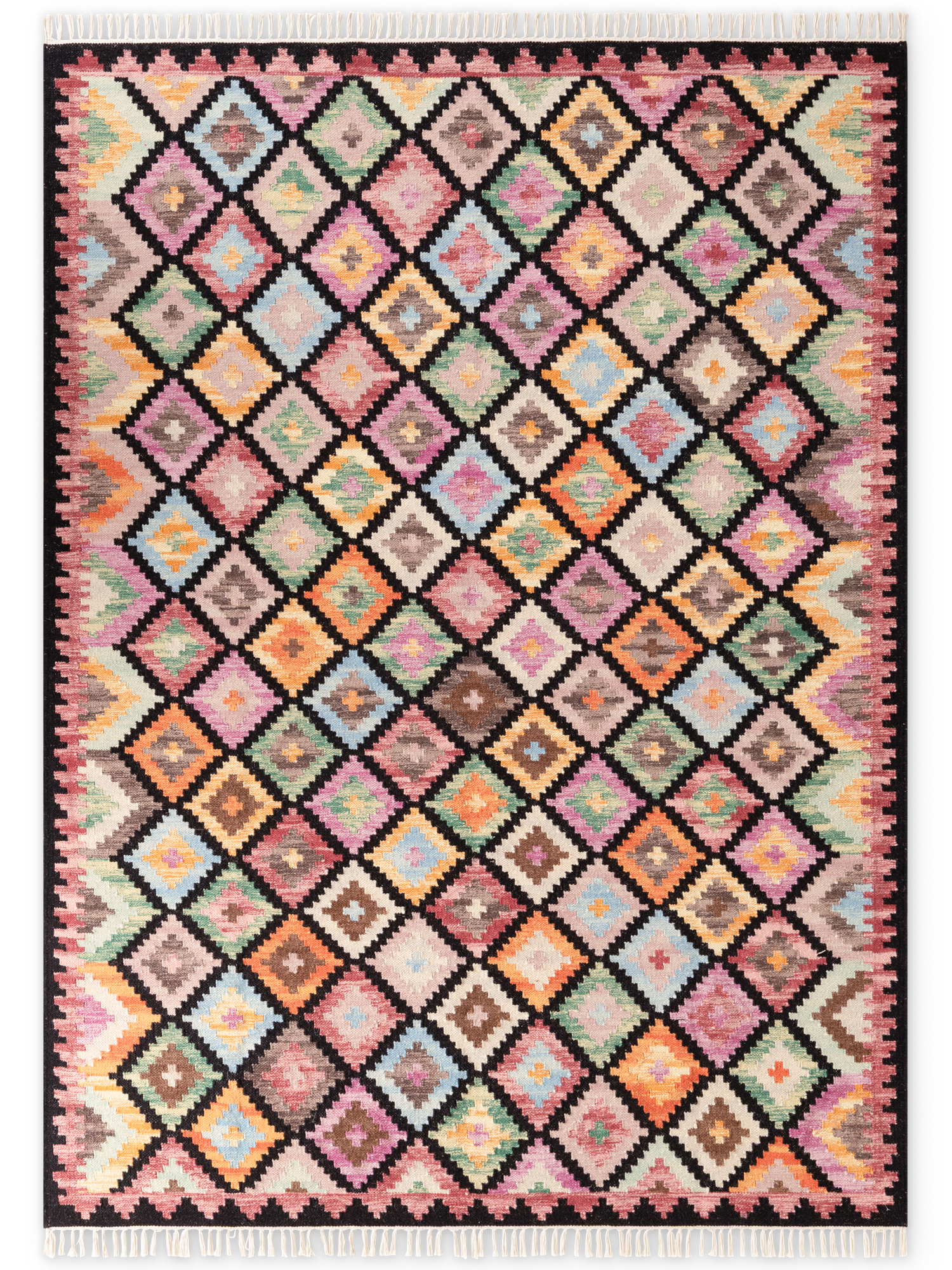Afghan Kelim Teppich Kamal Zara 6239 Schwarz Mehrfarbig