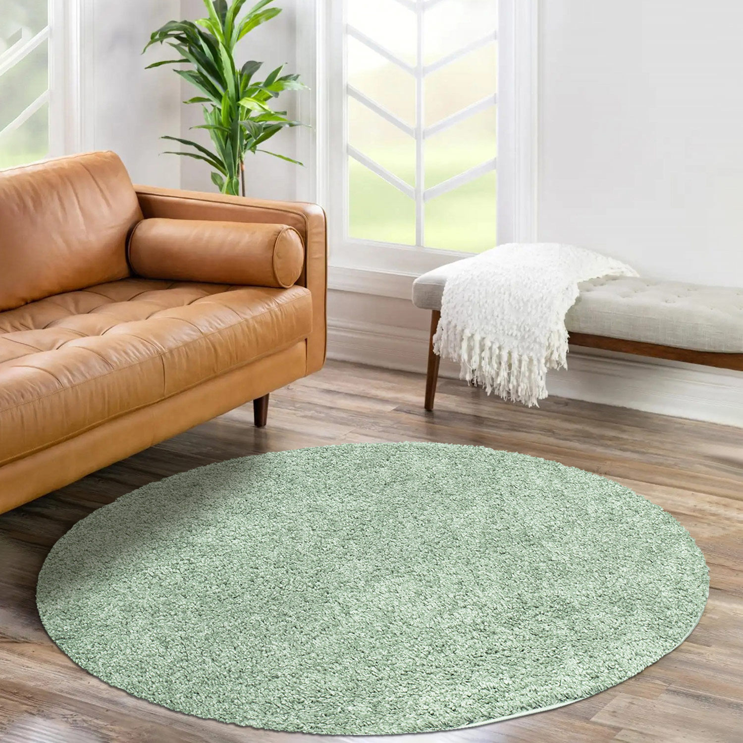 Hochflor Teppich Gruen 160x160 2